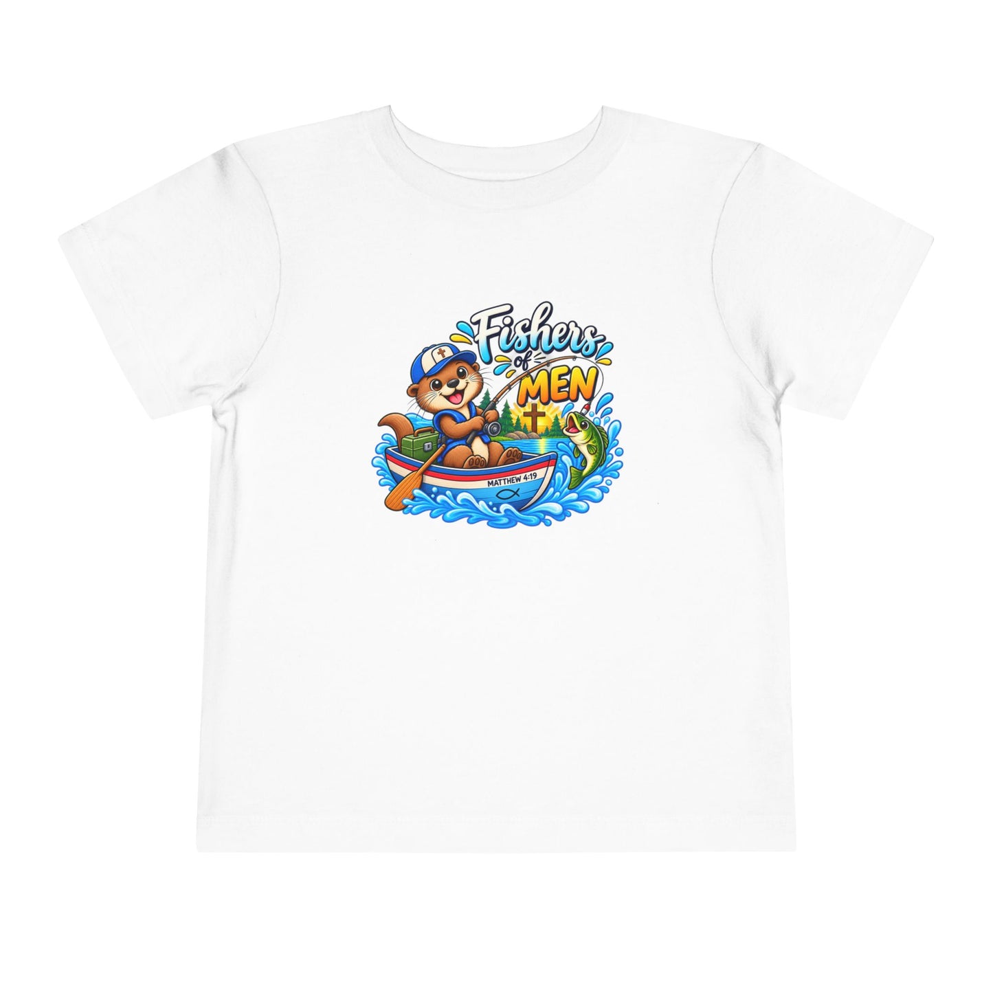Fishers of Men Christian Toddler T-Shirt | Matthew 4:19 Otter Fishing Tee | Faith-Based Little Kids Clothing
