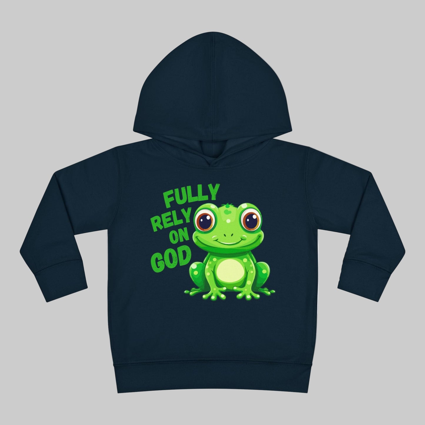 Fully Rely on God Toddler Hoodie - Adorable Frog Design, Christian Toddler Hoodies For Boys and Girls