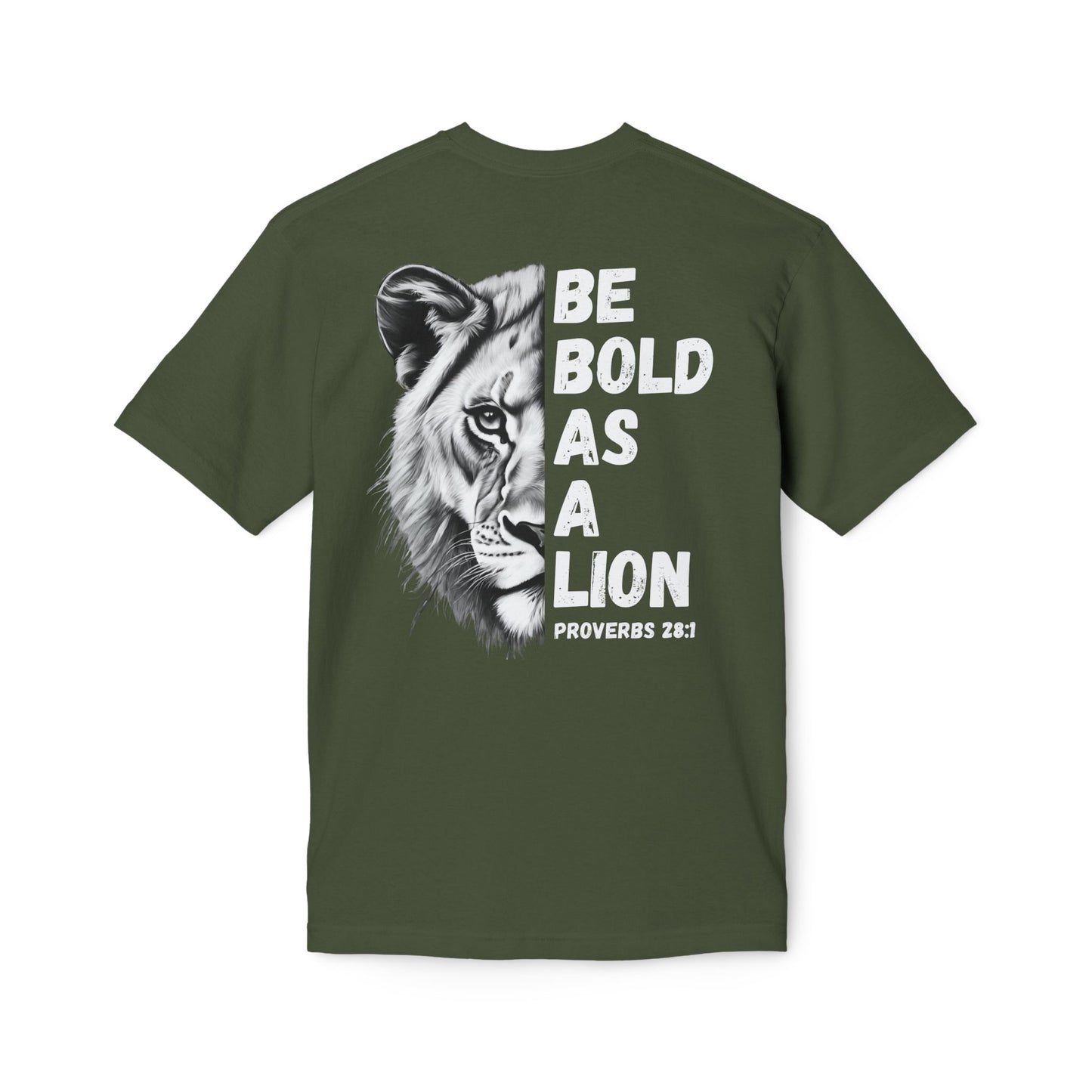 Made In The USA - Bold As A Lion Christian T-Shirt, Inspirational Tee, Faith Apparel, Proverbs 28:1