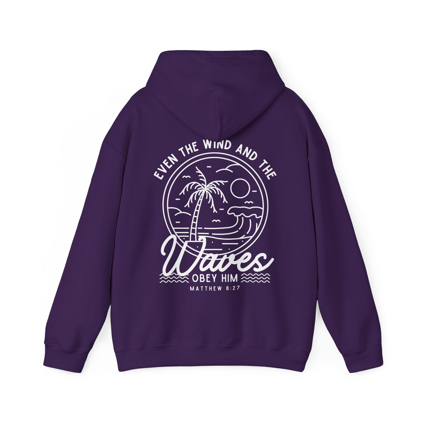'Even The Wind And The Waves Obey Him' Bible Verse Unisex Hoodie | Beach-Themed Christian Hooded Sweatshirt, Faith-Based Apparel
