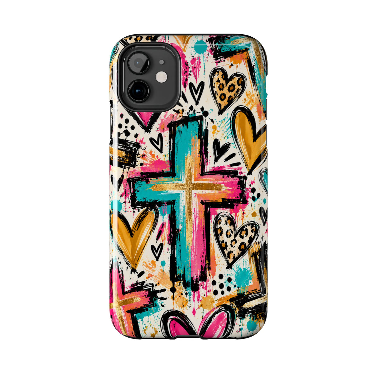 Jesus Cross & Hearts Christian Phone Case | Colorful Faith-Inspired Protective Case for iPhone & Samsung Galaxy