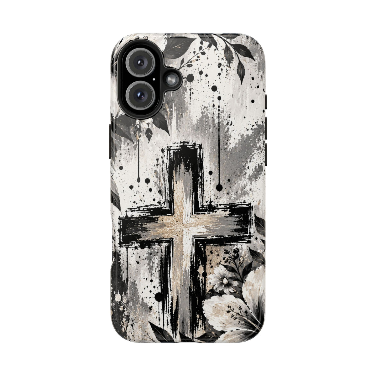 Black & White Floral Cross Christian Phone Case | Faith-Inspired Protective iPhone Case