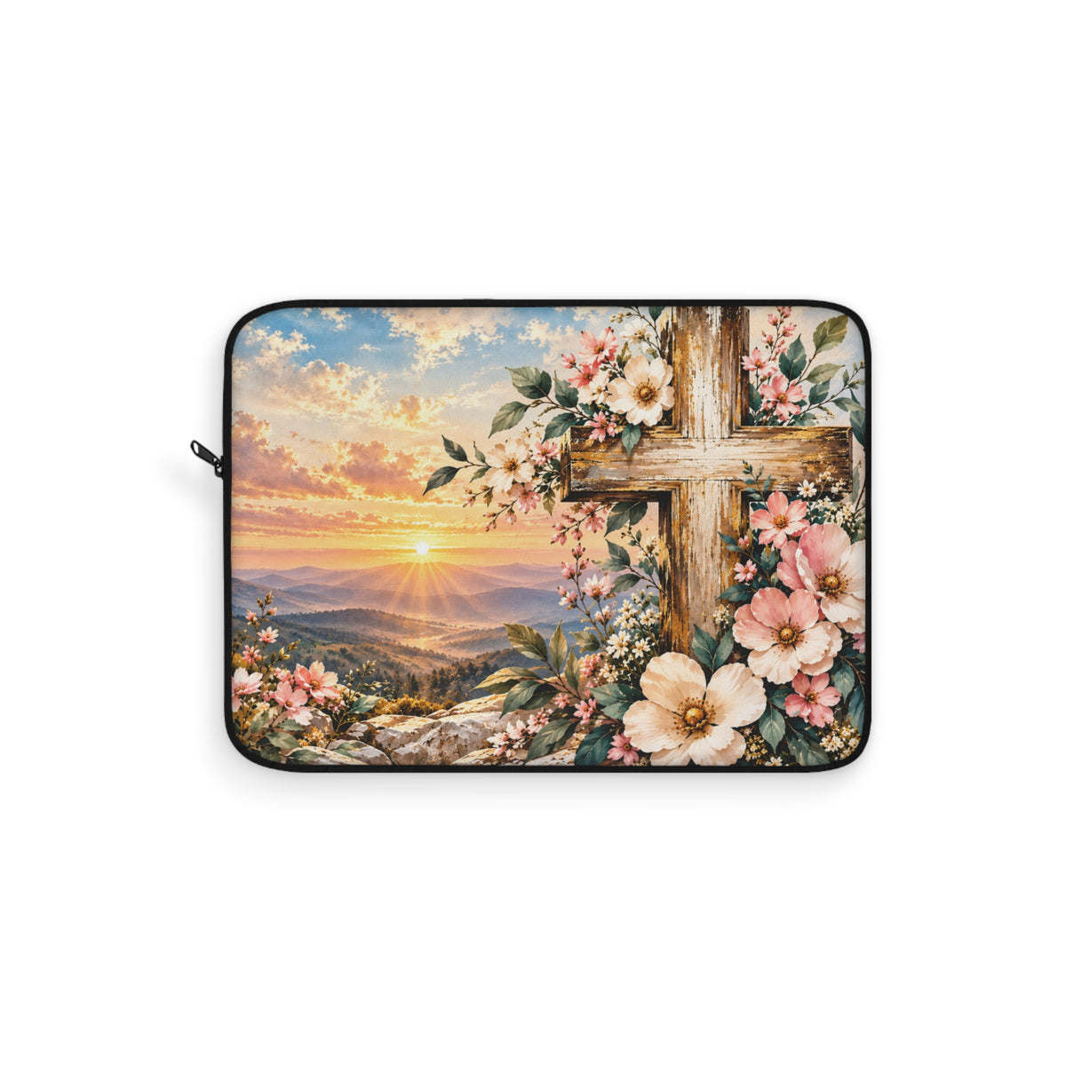Watercolor Floral Cross Laptop Sleeve – Christian Laptop Case for Women | 12", 13" & 15"