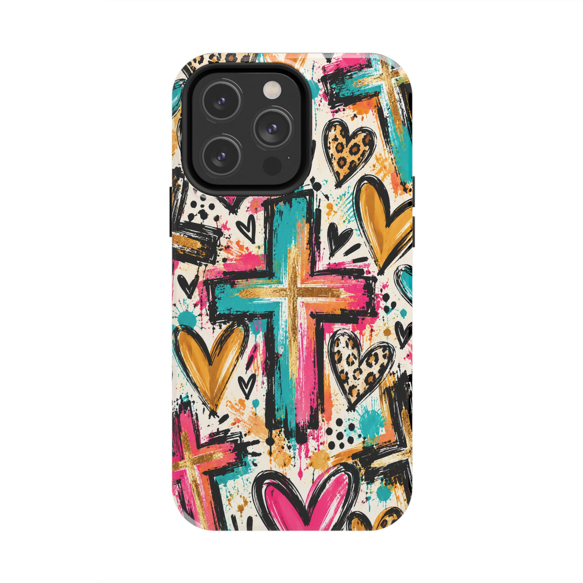 Jesus Cross & Hearts Christian Phone Case | Colorful Faith-Inspired Protective Case for iPhone & Samsung Galaxy