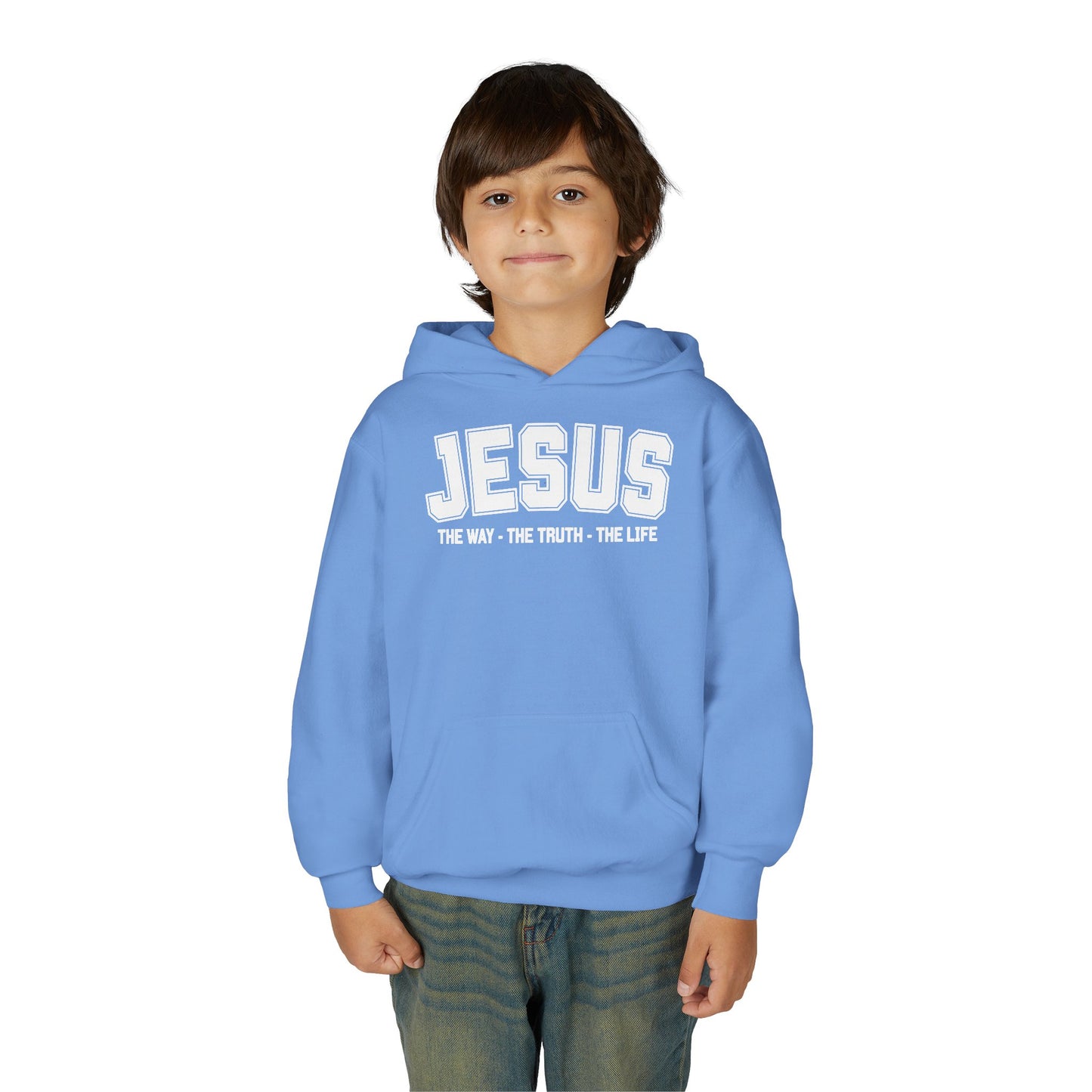 Youth Heavy Blend Hooded Sweatshirt - 'Jesus: The Way, The Truth, The Life' - Inspirational Christian Apparel, Cozy Hoodie for Kids