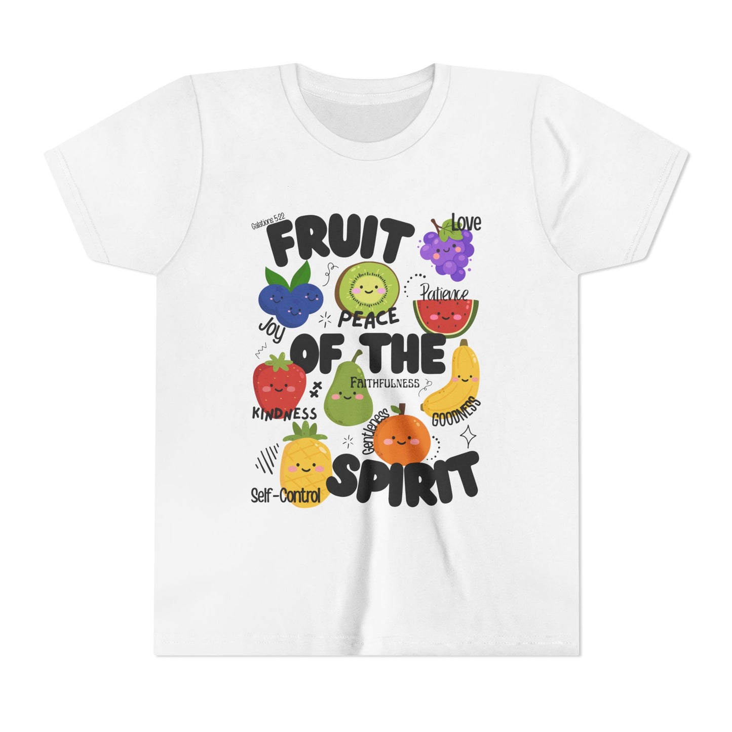 Kids Fruit of the Spirit Christian T-Shirt, Galatians 5:22-23 Youth Bible Verse Tee