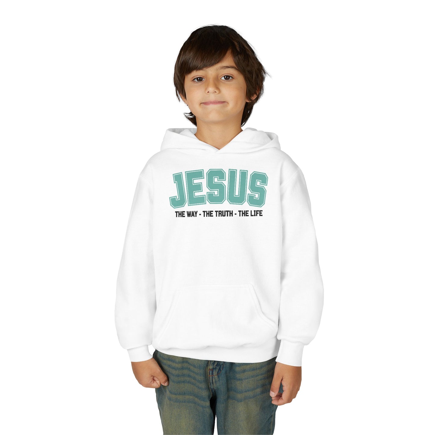 Youth Heavy Blend Hooded Sweatshirt - 'Jesus: The Way, The Truth, The Life' - Inspirational Christian Apparel, Cozy Hoodie for Kids
