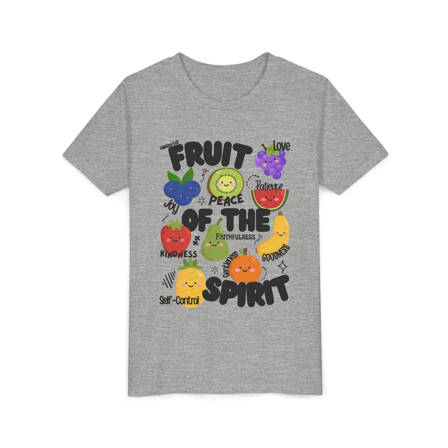 Kids Fruit of the Spirit Christian T-Shirt, Galatians 5:22-23 Youth Bible Verse Tee