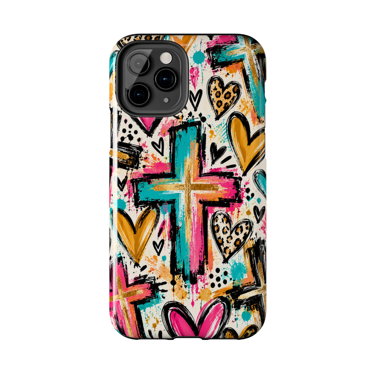 Jesus Cross & Hearts Christian Phone Case | Colorful Faith-Inspired Protective Case for iPhone & Samsung Galaxy