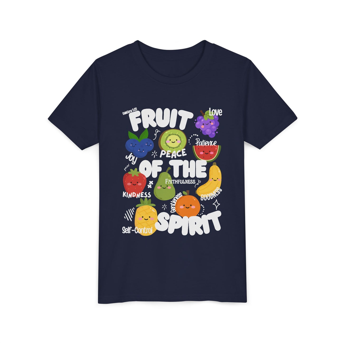 Kids Fruit of the Spirit Christian T-Shirt, Galatians 5:22-23 Youth Bible Verse Tee