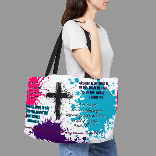 Tote Bag - Bible Verses for Strength and Protection, Colorful Cross Design