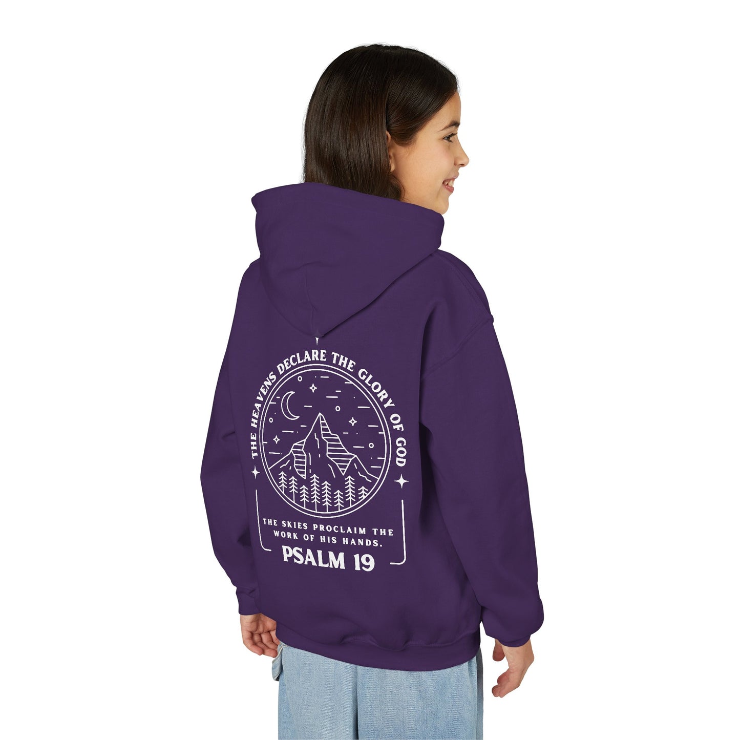 Youth Psalm 19 Hooded Sweatshirt, Cozy Kids Christian Apparel, 'The Heavens Declare The Glory Of God' Teen Bible Verse Hoodie
