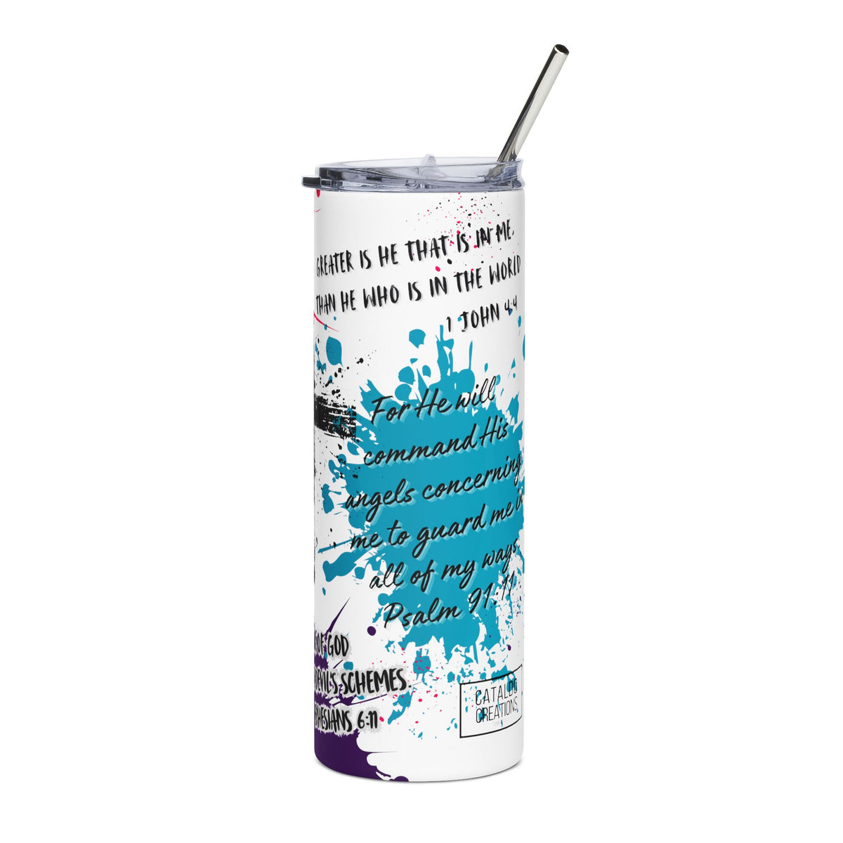 20 oz Christian Bible Verse Tumbler with Straw - God's Protection Scriptures & Cross Design