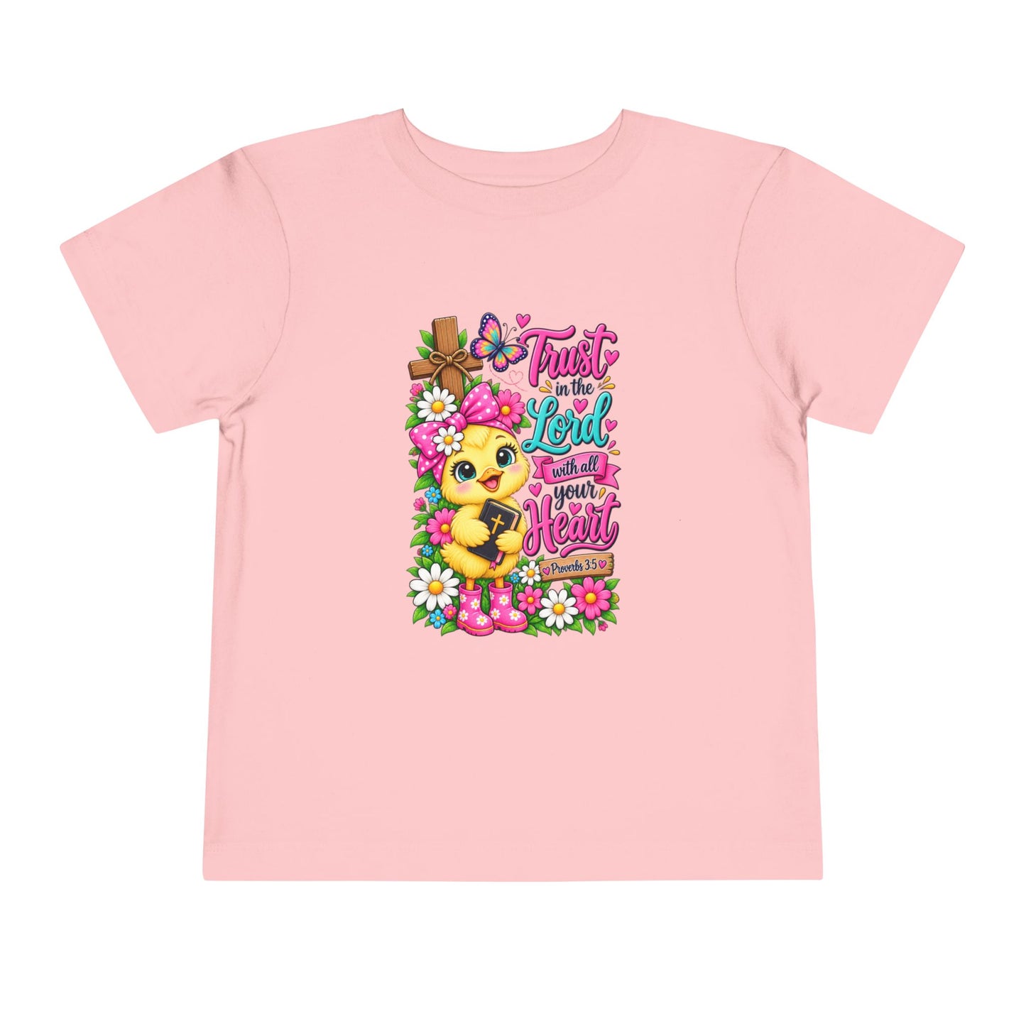 Trust in the Lord Toddler Girl T-Shirt | Proverbs 3:5 Christian Scripture Tee | Faith-Based Little Girls Shirt