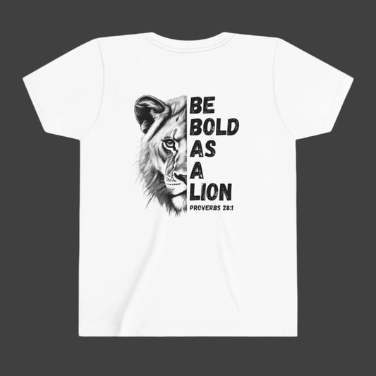 Kids Be Bold As A Lion Youth Short Sleeve Tee. Black & White Design