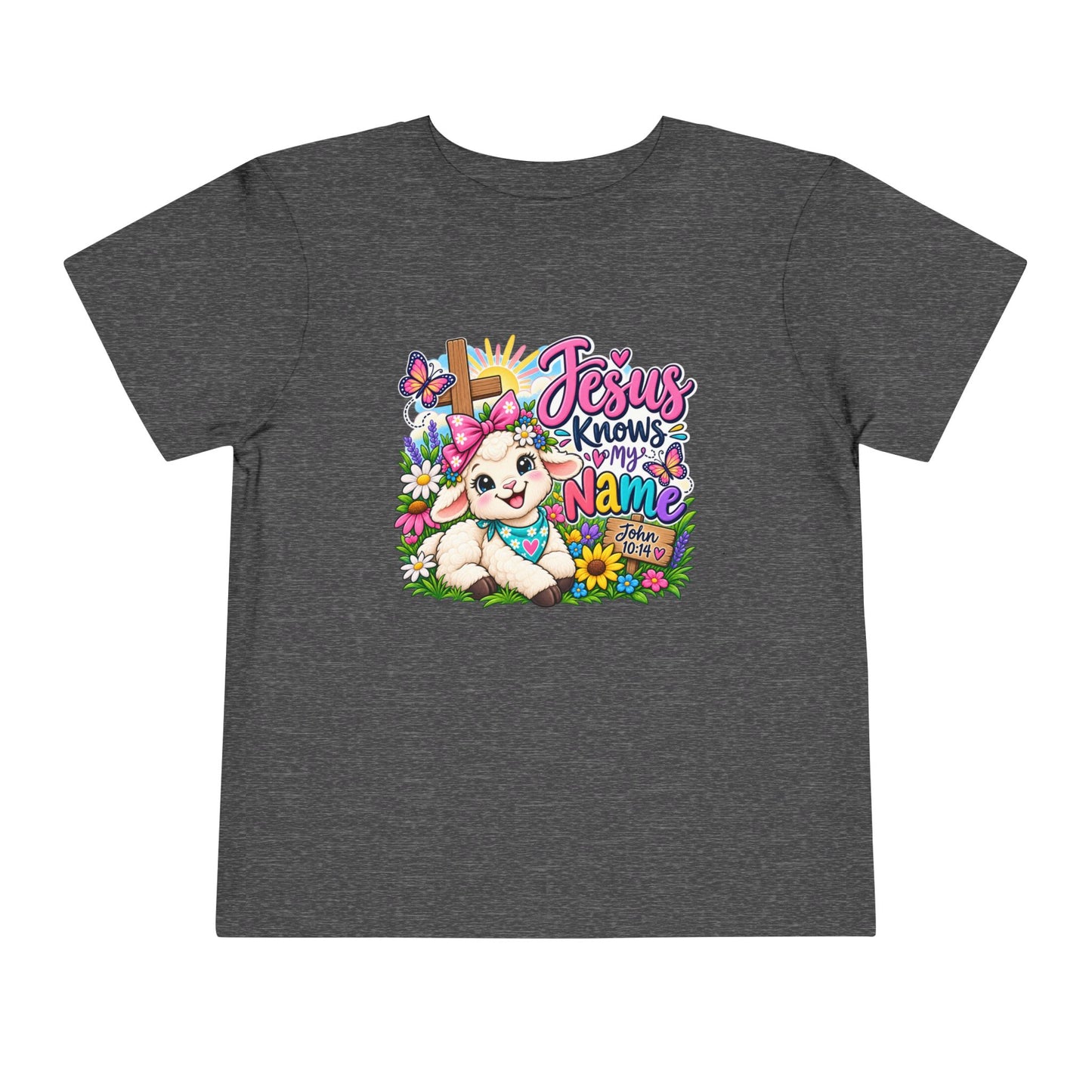 Jesus Knows My Name Christian Toddler T-Shirt | John 10:14 Lamb Bella+Canvas Tee | Faith-Based Little Kids Shirt