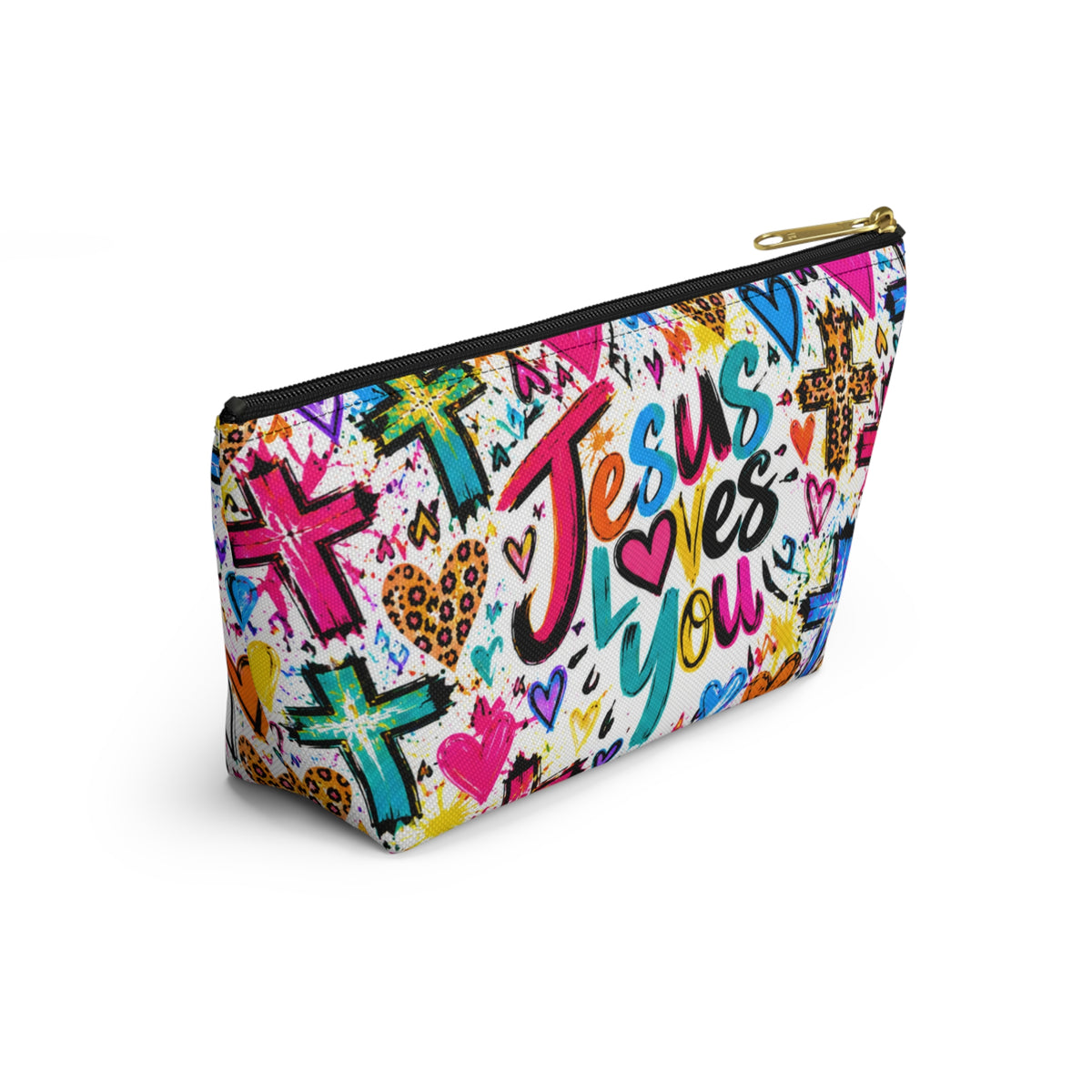 Jesus Loves You Makeup Bag – Colorful Christian Accessory Pouch | Small & Large