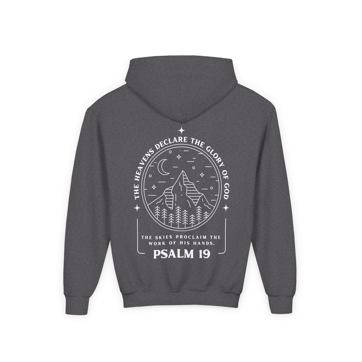 Youth Psalm 19 Hooded Sweatshirt, Cozy Kids Christian Apparel, 'The Heavens Declare The Glory Of God' Teen Bible Verse Hoodie