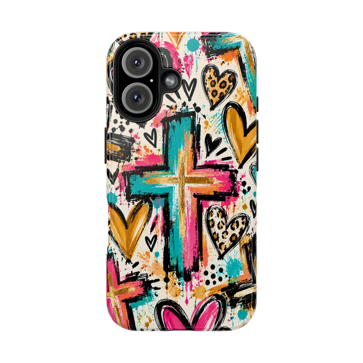 Jesus Cross & Hearts Christian Phone Case | Colorful Faith-Inspired Protective Case for iPhone & Samsung Galaxy