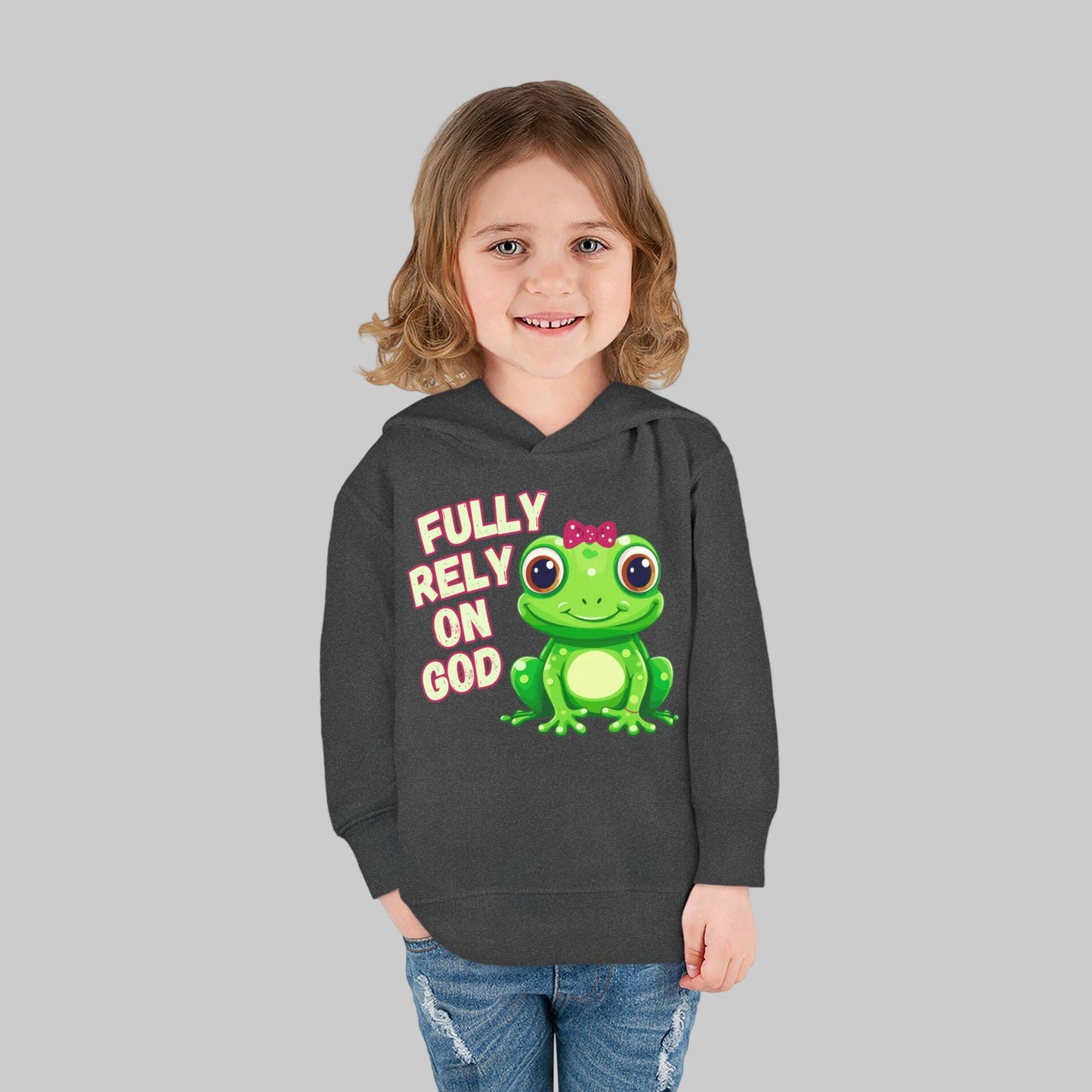 Fully Rely on God Toddler Hoodie - Adorable Frog Design, Christian Toddler Hoodies For Boys and Girls