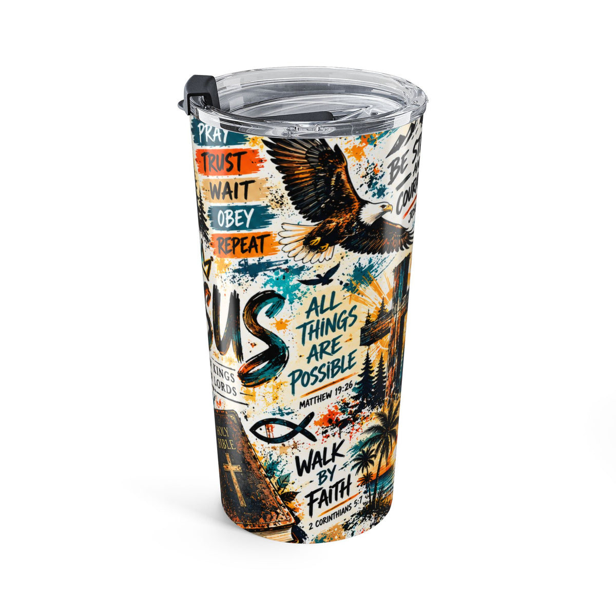 Jesus King of Kings 20oz Christian Tumbler | Colorful Faith-Inspired Travel Cup with Bible Verses