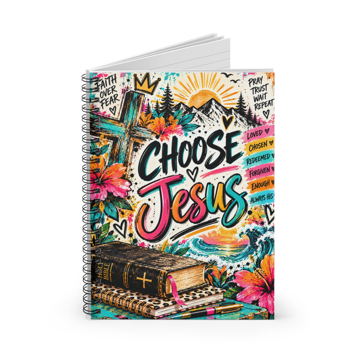 Choose Jesus Christian Spiral Notebook | Colorful Faith Journal for Women & Teen Girls