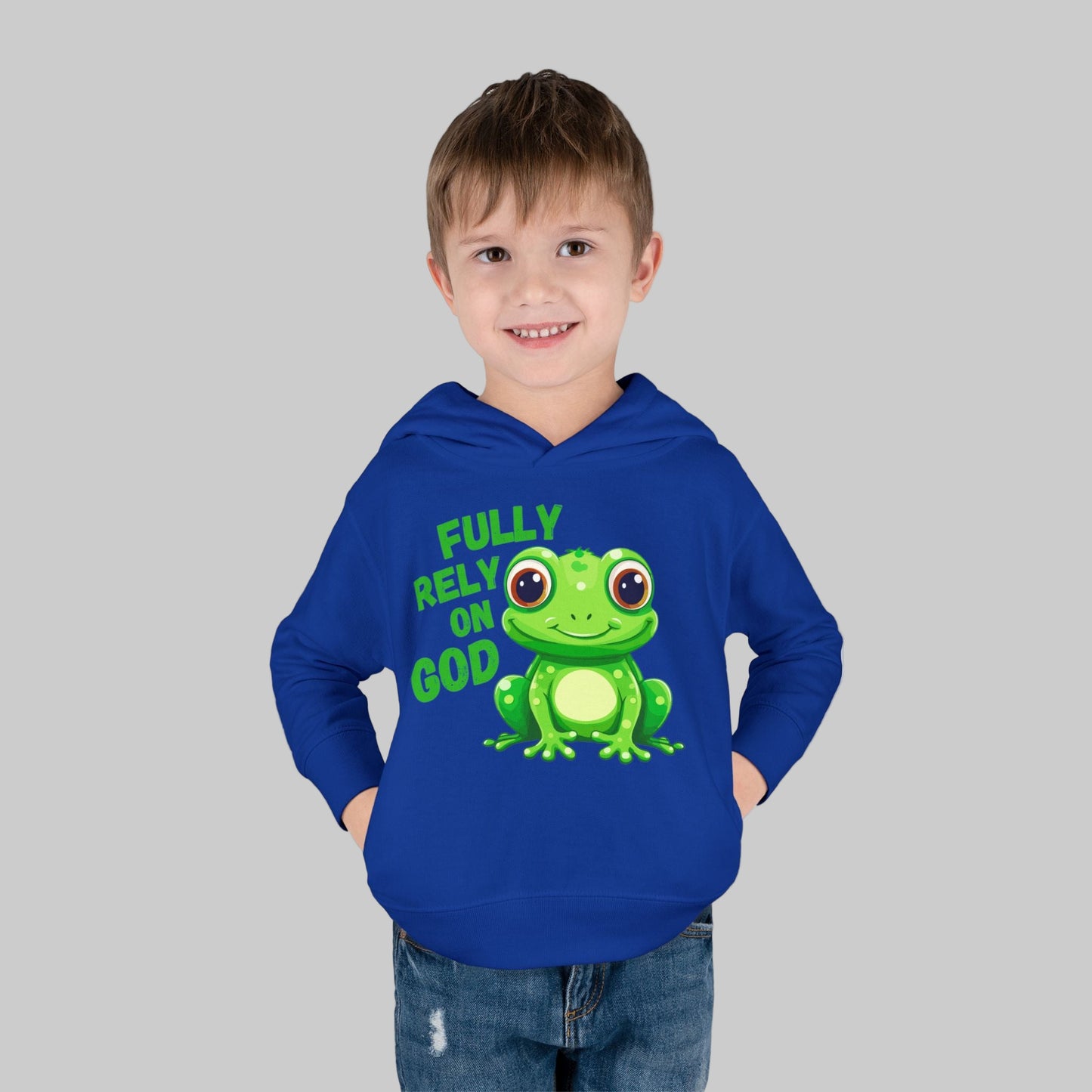 Fully Rely on God Toddler Hoodie - Adorable Frog Design, Christian Toddler Hoodies For Boys and Girls