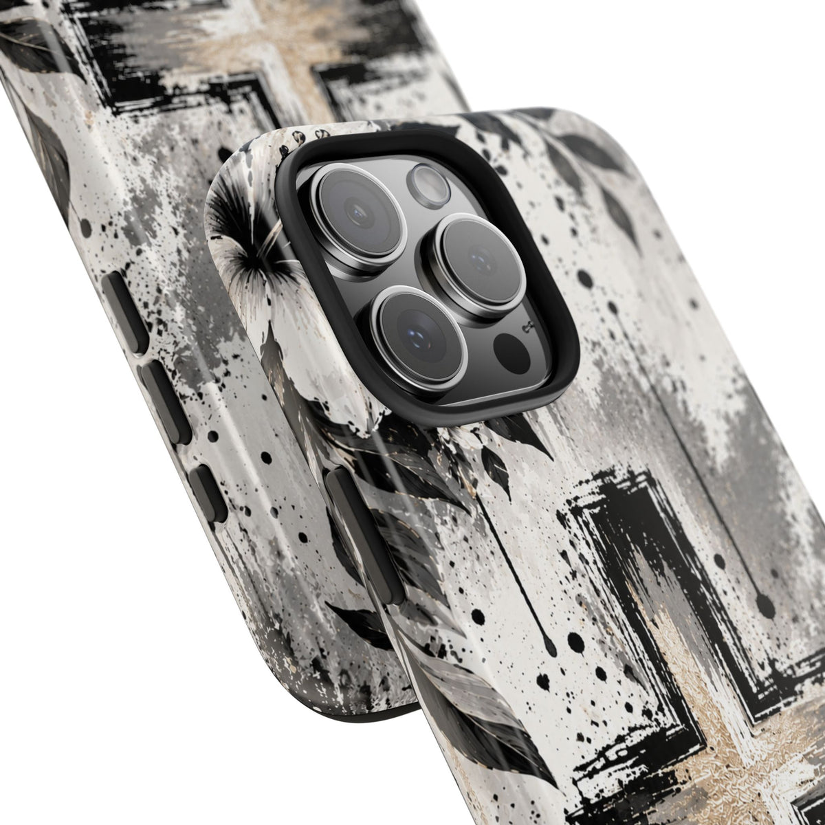 Black & White Floral Cross Christian Phone Case | Faith-Inspired Protective iPhone Case