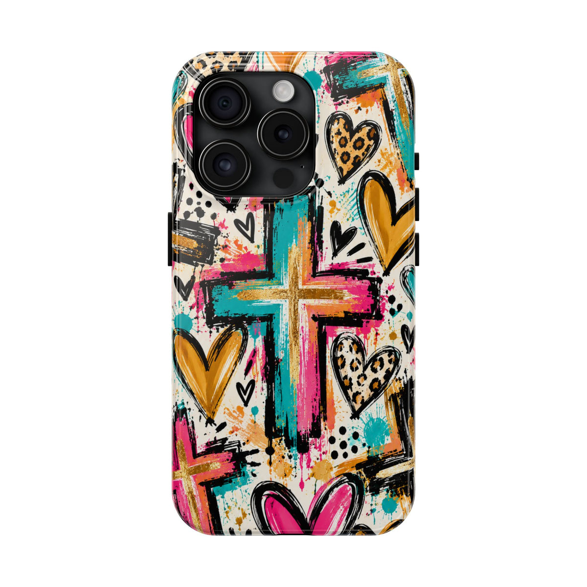 Jesus Cross & Hearts Christian Phone Case | Colorful Faith-Inspired Protective Case for iPhone & Samsung Galaxy