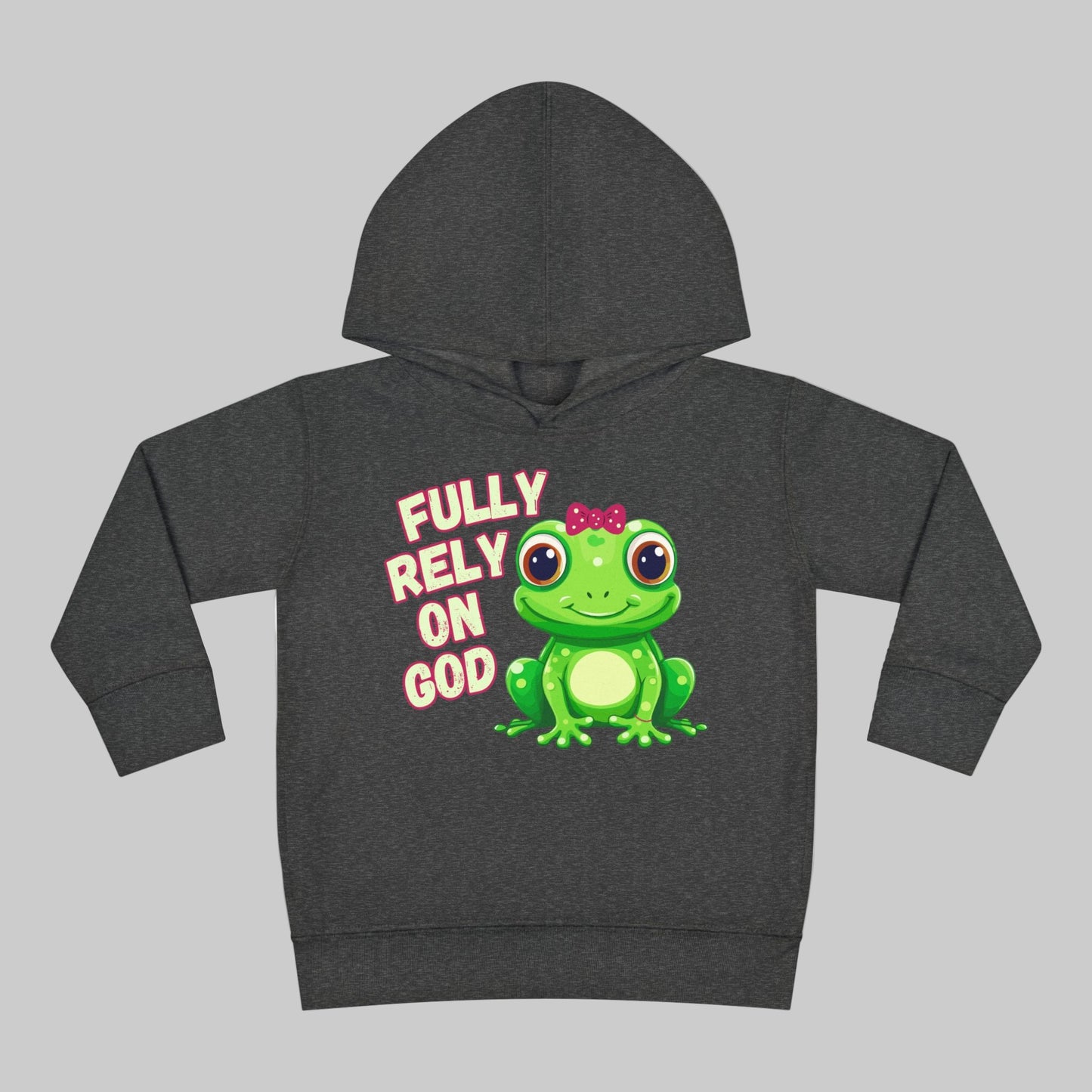 Fully Rely on God Toddler Hoodie - Adorable Frog Design, Christian Toddler Hoodies For Boys and Girls