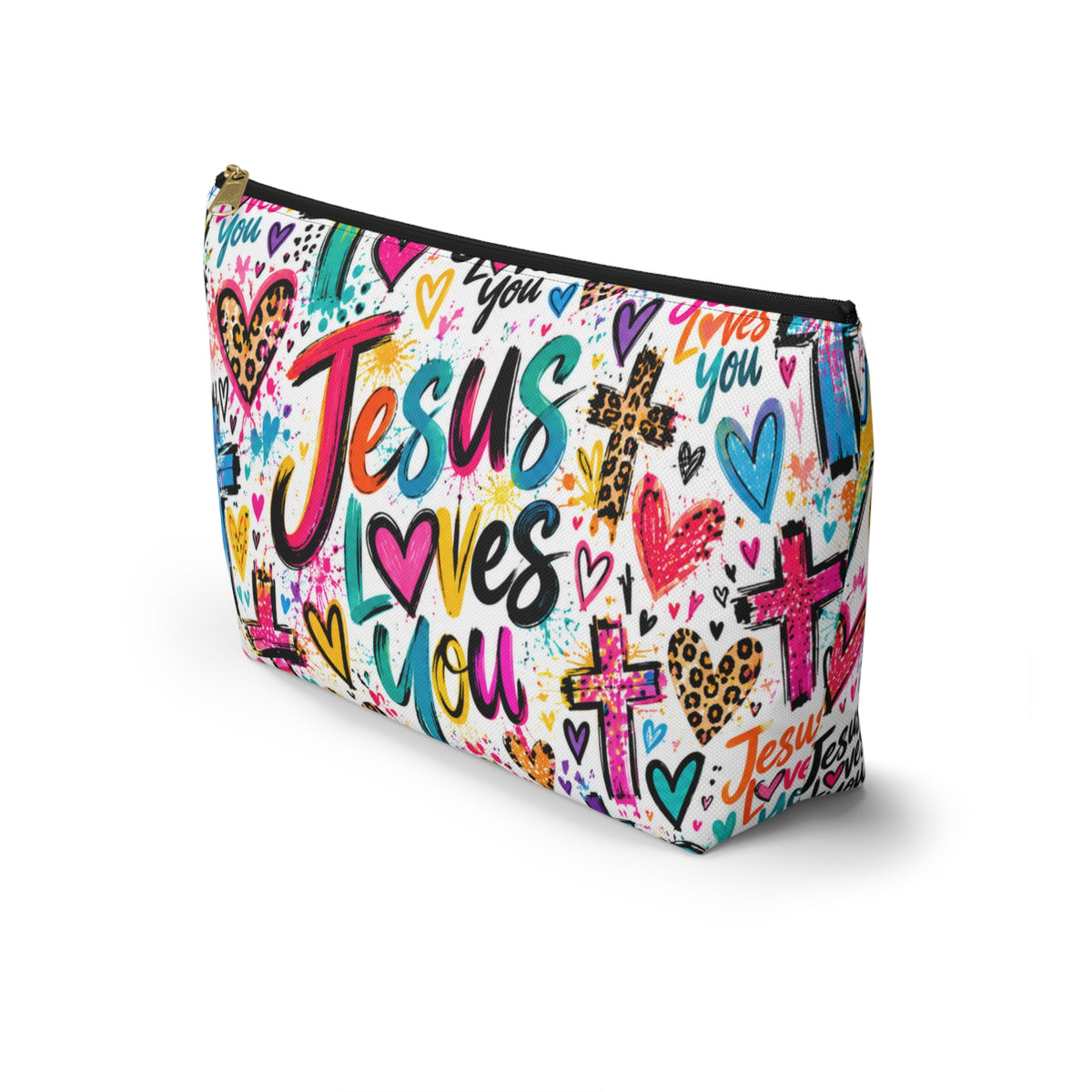 Jesus Loves You Makeup Bag – Colorful Christian Accessory Pouch | Small & Large
