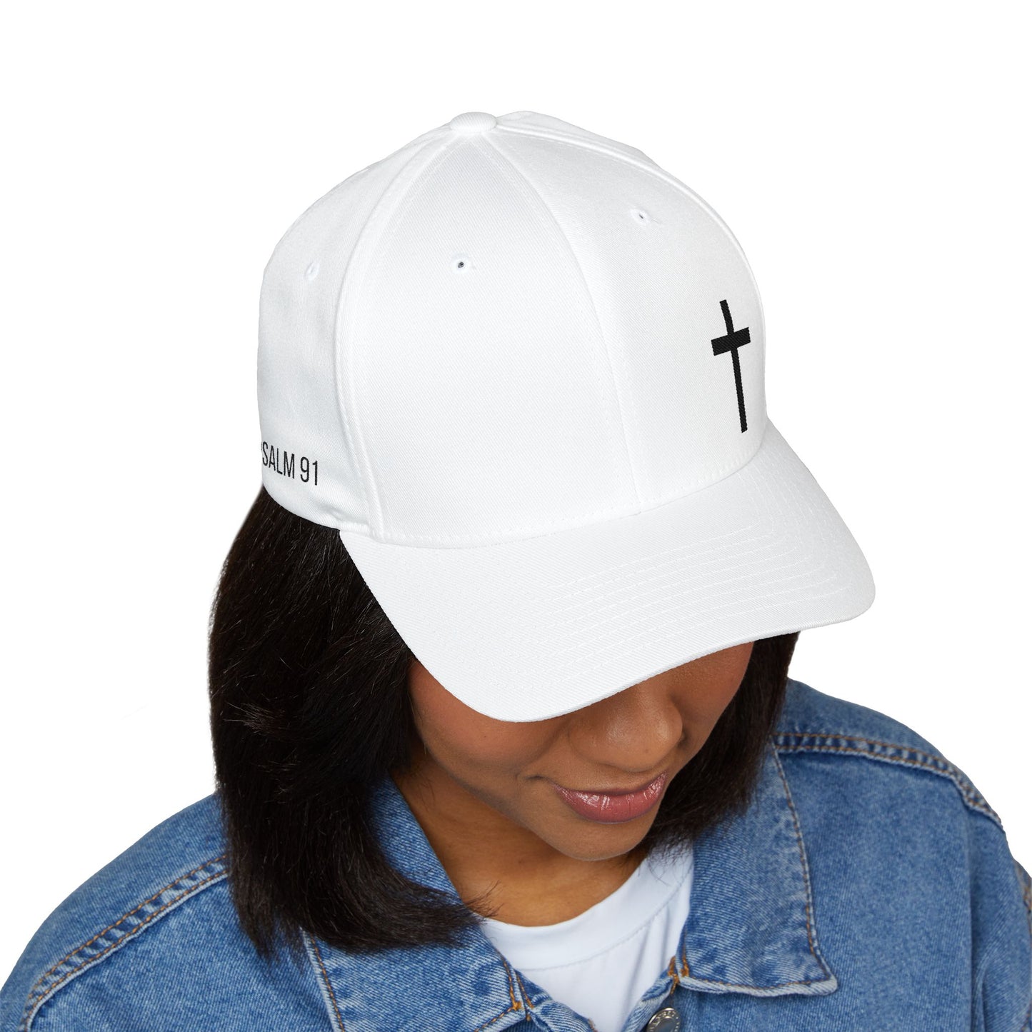 Embroidered Psalm 91 Hat - Flex-fit Closed-Back Hat with Cross Design