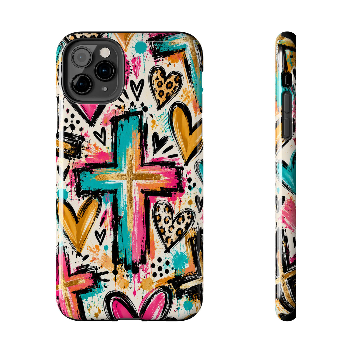 Jesus Cross & Hearts Christian Phone Case | Colorful Faith-Inspired Protective Case for iPhone & Samsung Galaxy