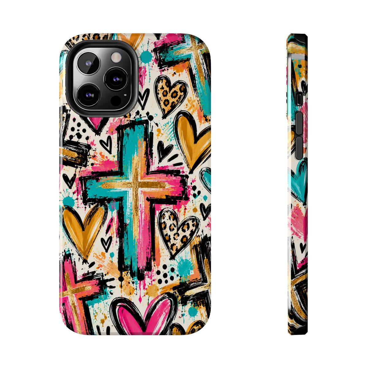 Jesus Cross & Hearts Christian Phone Case | Colorful Faith-Inspired Protective Case for iPhone & Samsung Galaxy