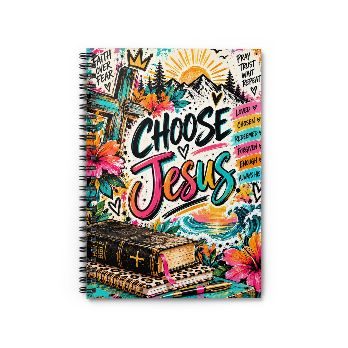 Choose Jesus Christian Spiral Notebook | Colorful Faith Journal for Women & Teen Girls
