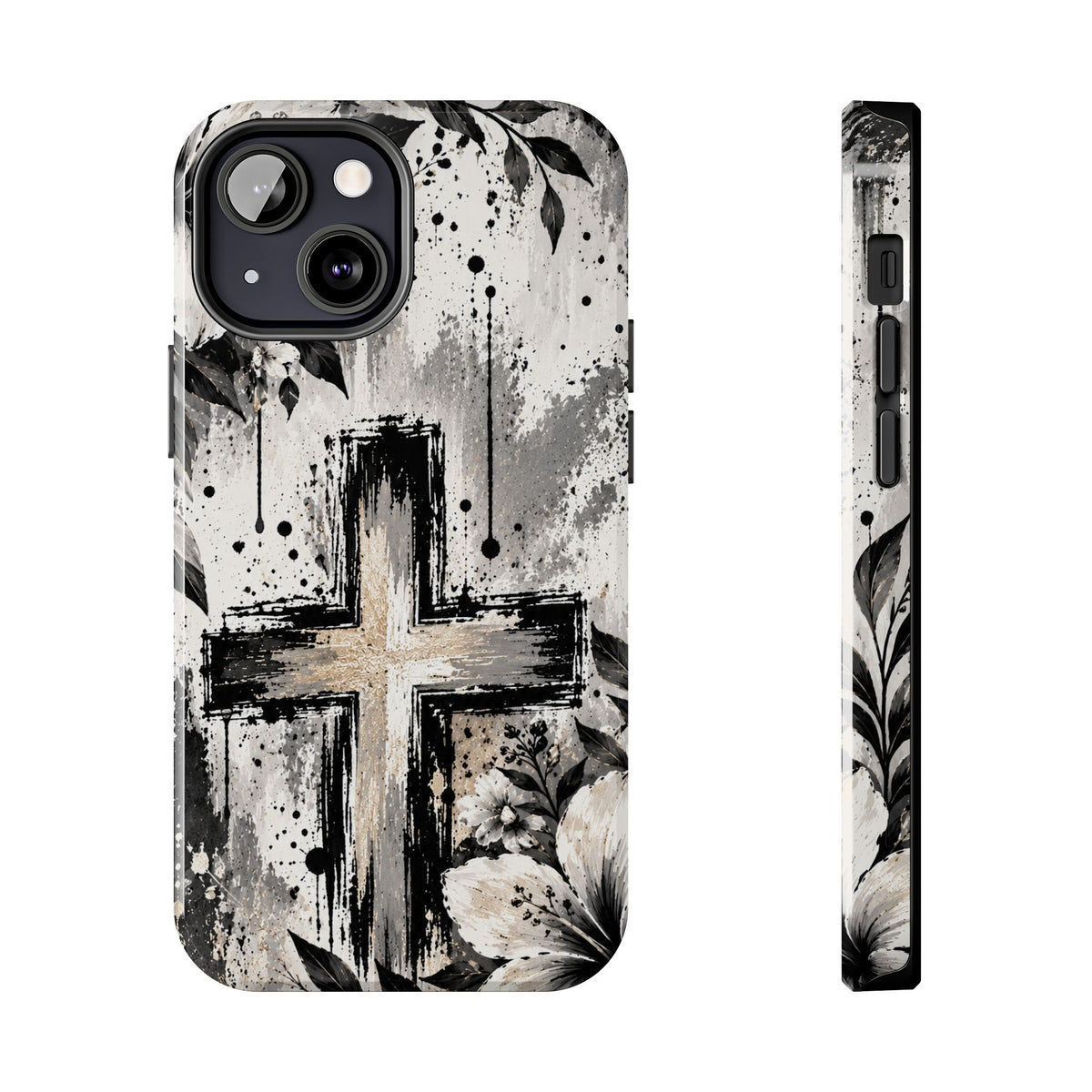 Black & White Floral Cross Christian Phone Case | Faith-Inspired Protective iPhone Case