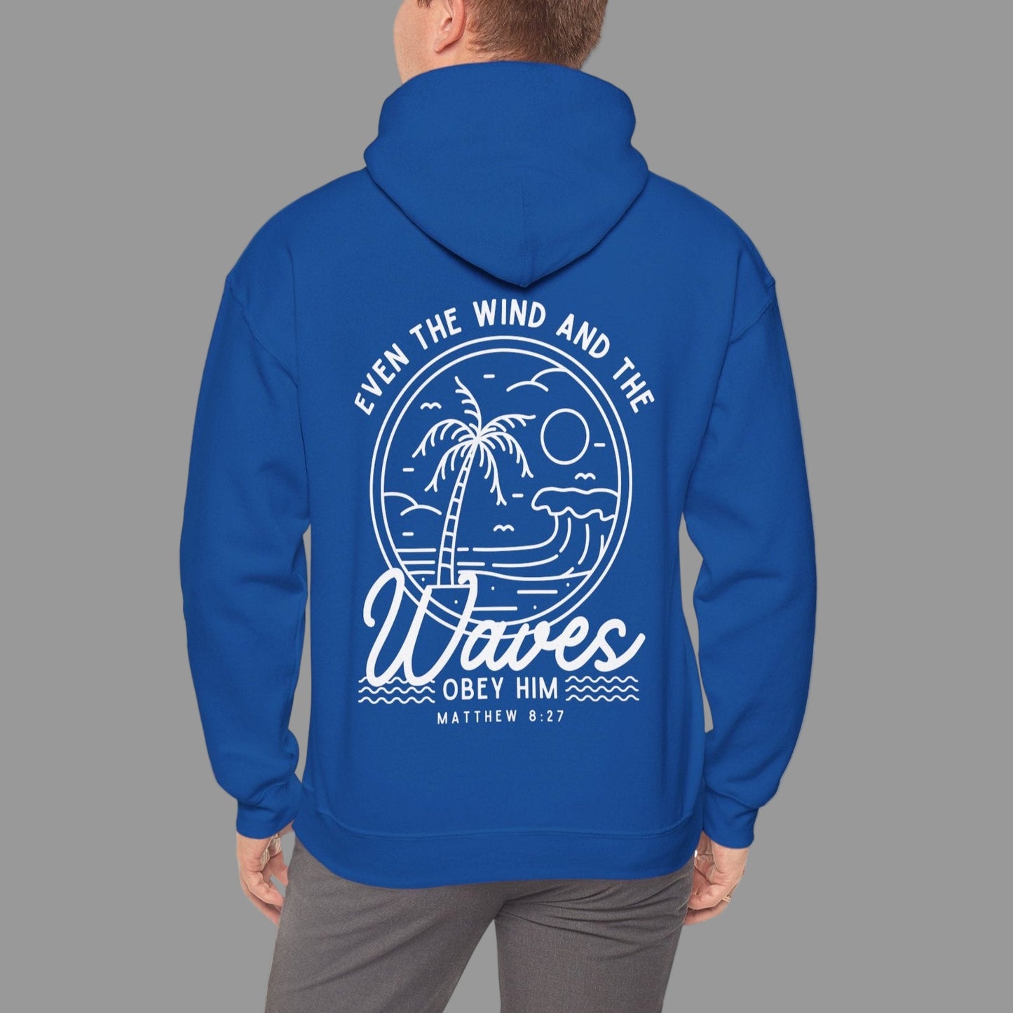 'Even The Wind And The Waves Obey Him' Bible Verse Unisex Hoodie | Beach-Themed Christian Hooded Sweatshirt, Faith-Based Apparel