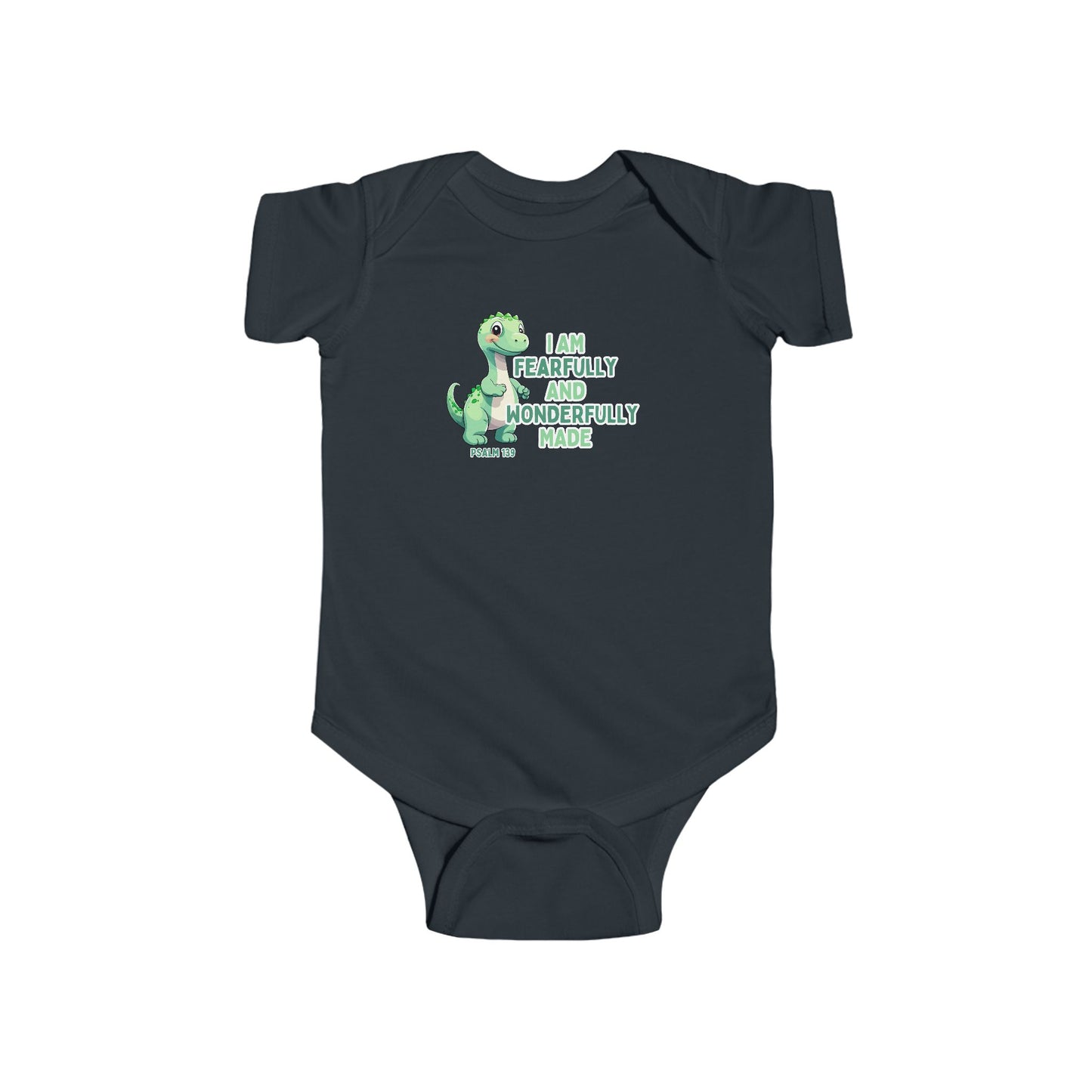 Fearfully and Wonderfully Made Dinosaur Baby Boy Bodysuit | Psalm 139:14 Christian Infant Onesie | Cute Dino Baby Outfit