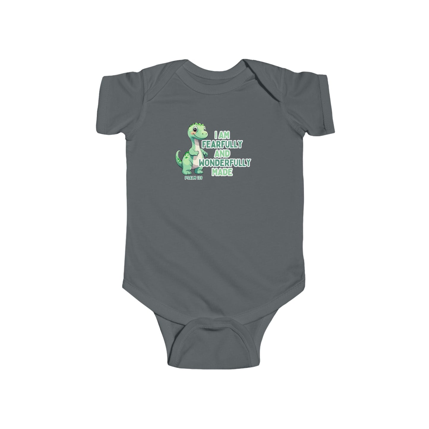 Fearfully and Wonderfully Made Dinosaur Baby Boy Bodysuit | Psalm 139:14 Christian Infant Onesie | Cute Dino Baby Outfit
