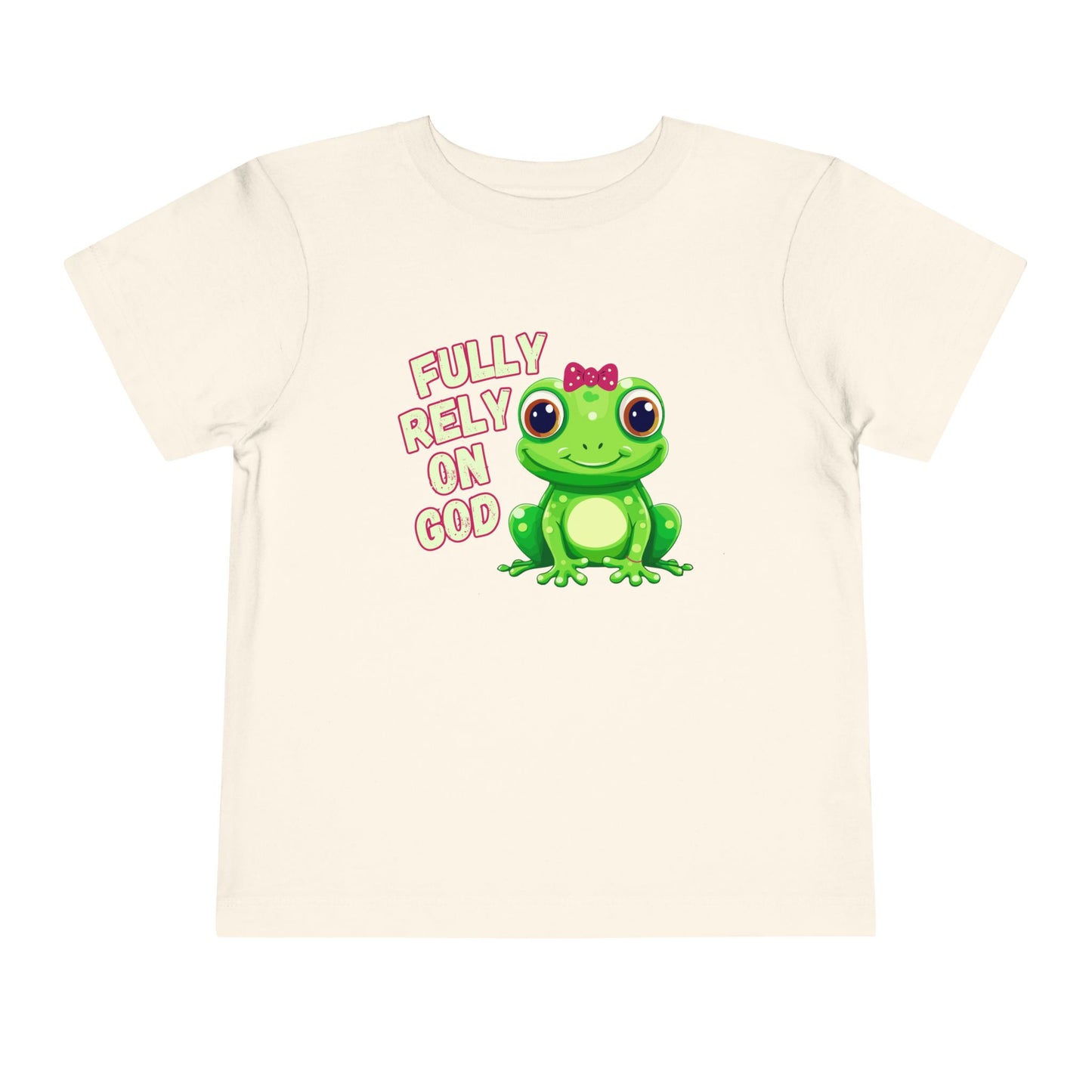 Fully Rely on God Toddler Girl T-Shirt | Christian Frog Tee | Faith-Based Little Girls Shirt