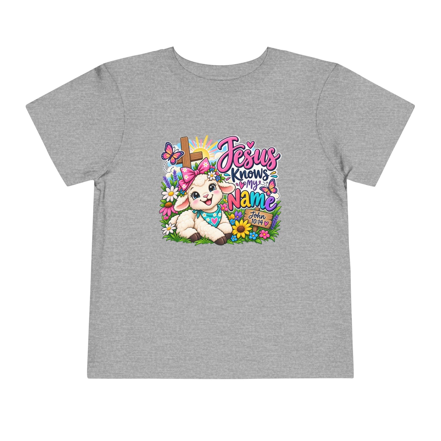 Jesus Knows My Name Christian Toddler T-Shirt | John 10:14 Lamb Bella+Canvas Tee | Faith-Based Little Kids Shirt