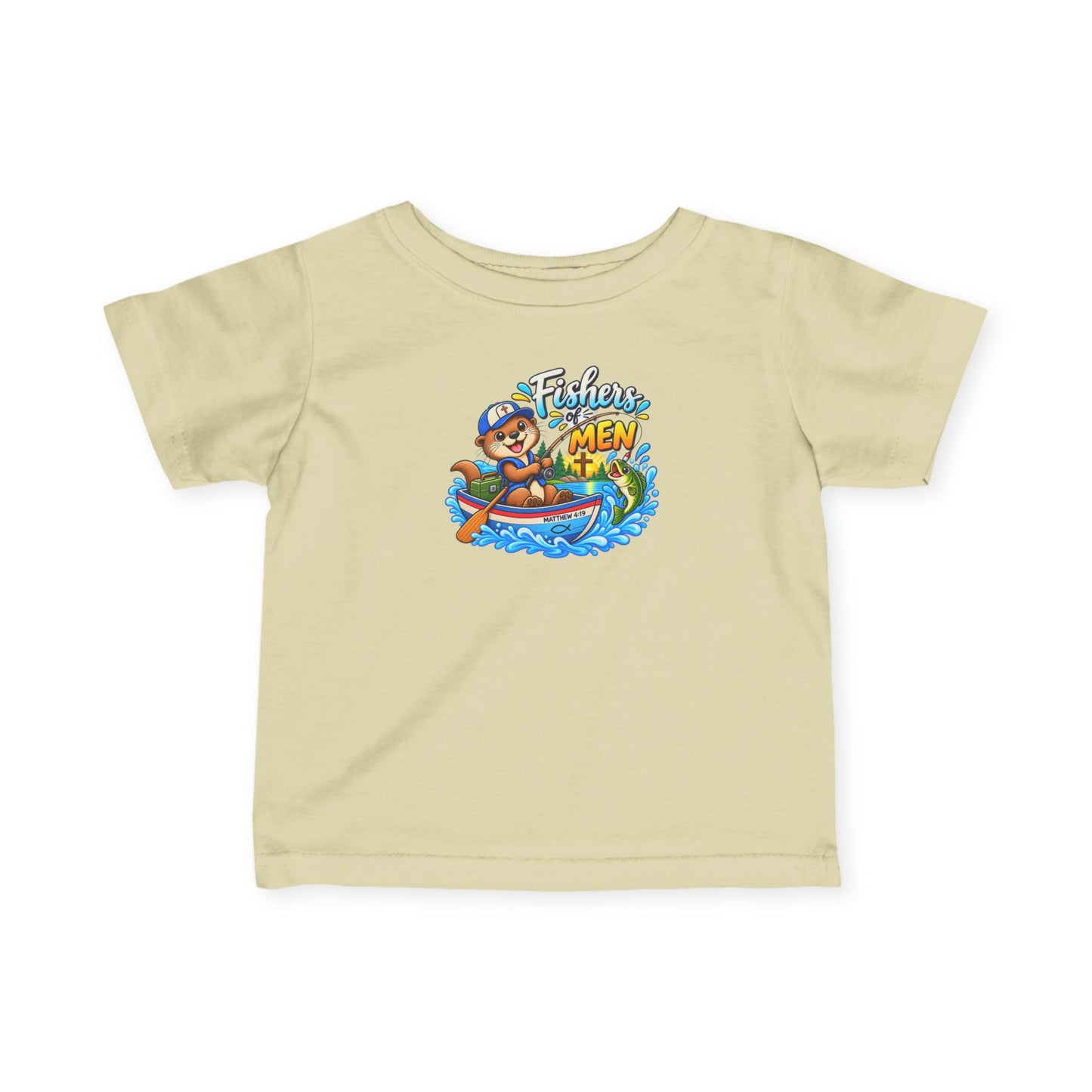 Fishers of Men Christian Infant T-Shirt – Matthew 4:19 Faith-Based Baby Tee with Cute Otter Design