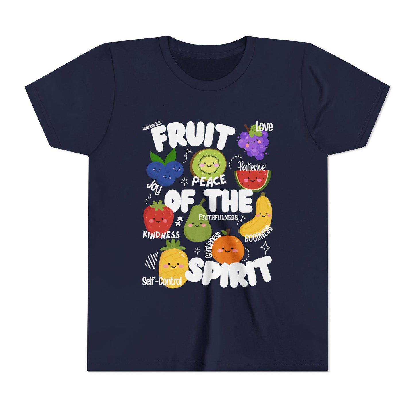Kids Fruit of the Spirit Christian T-Shirt, Galatians 5:22-23 Youth Bible Verse Tee