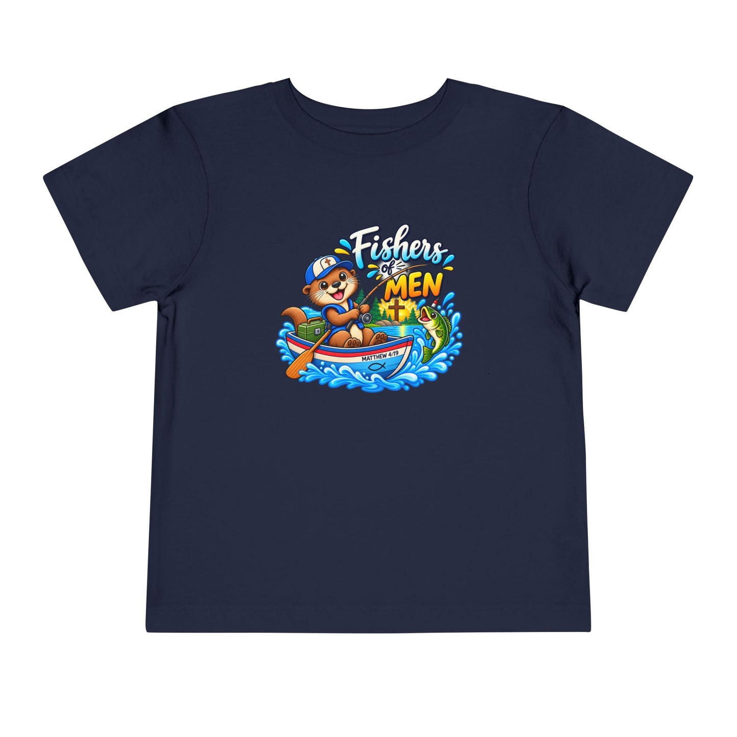 Fishers of Men Christian Toddler T-Shirt | Matthew 4:19 Otter Fishing Tee | Faith-Based Little Kids Clothing