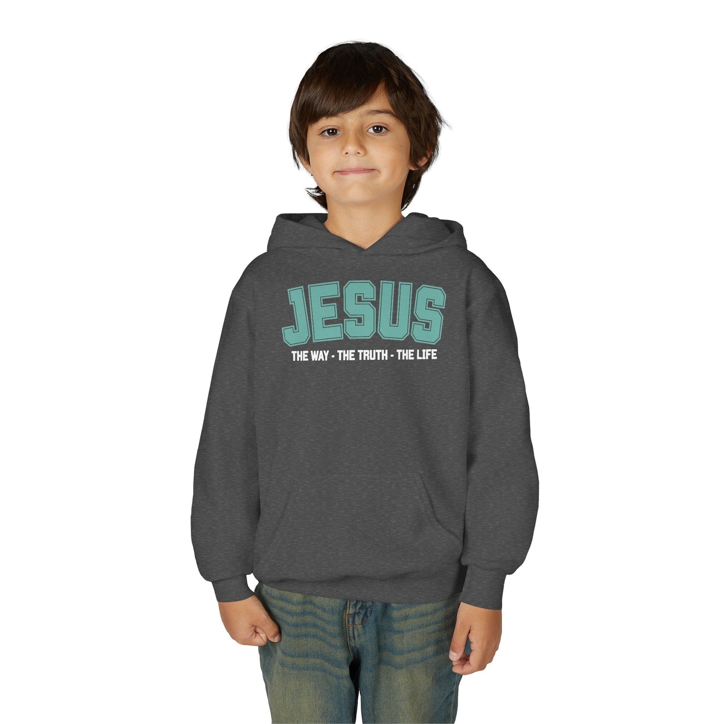Youth Heavy Blend Hooded Sweatshirt - 'Jesus: The Way, The Truth, The Life' - Inspirational Christian Apparel, Cozy Hoodie for Kids