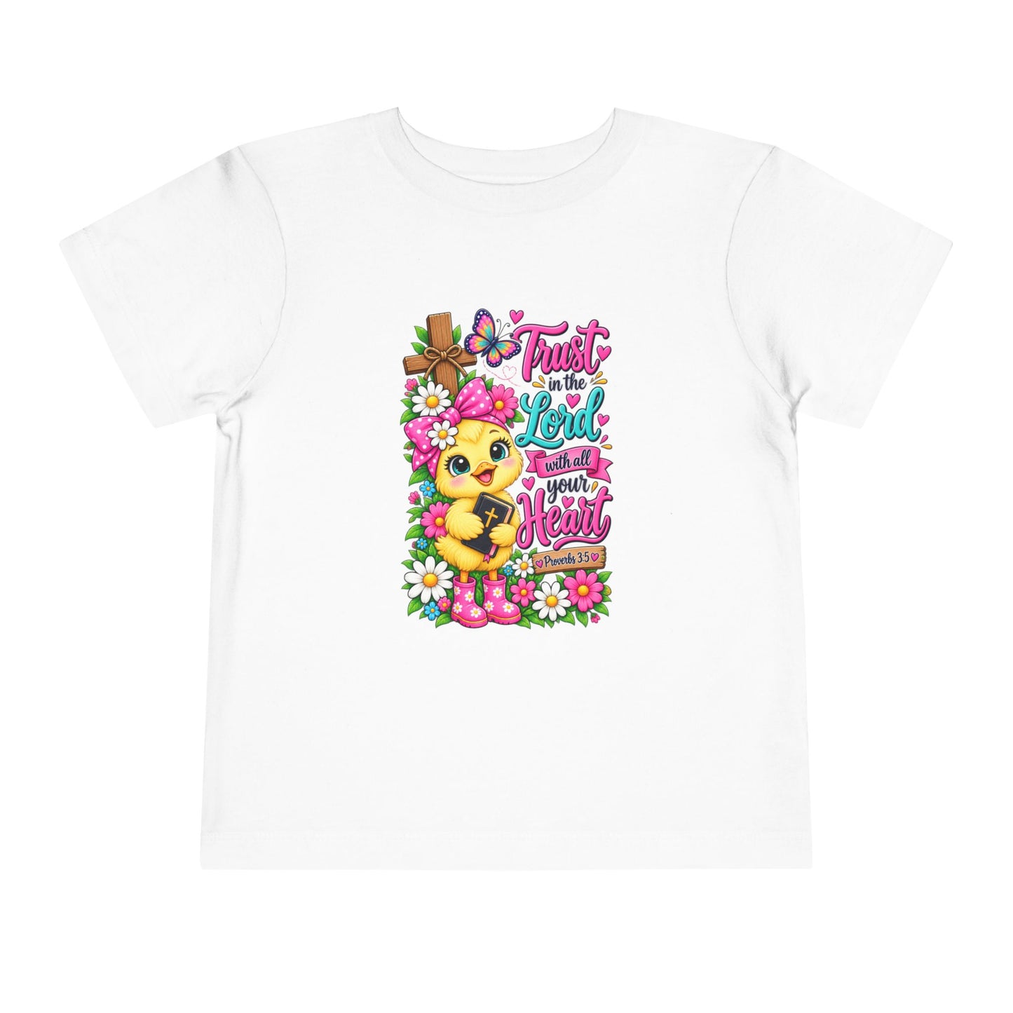 Trust in the Lord Toddler Girl T-Shirt | Proverbs 3:5 Christian Scripture Tee | Faith-Based Little Girls Shirt
