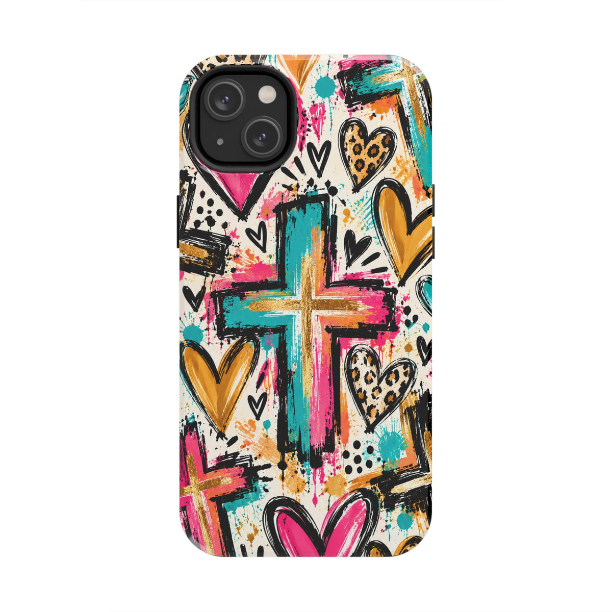 Jesus Cross & Hearts Christian Phone Case | Colorful Faith-Inspired Protective Case for iPhone & Samsung Galaxy