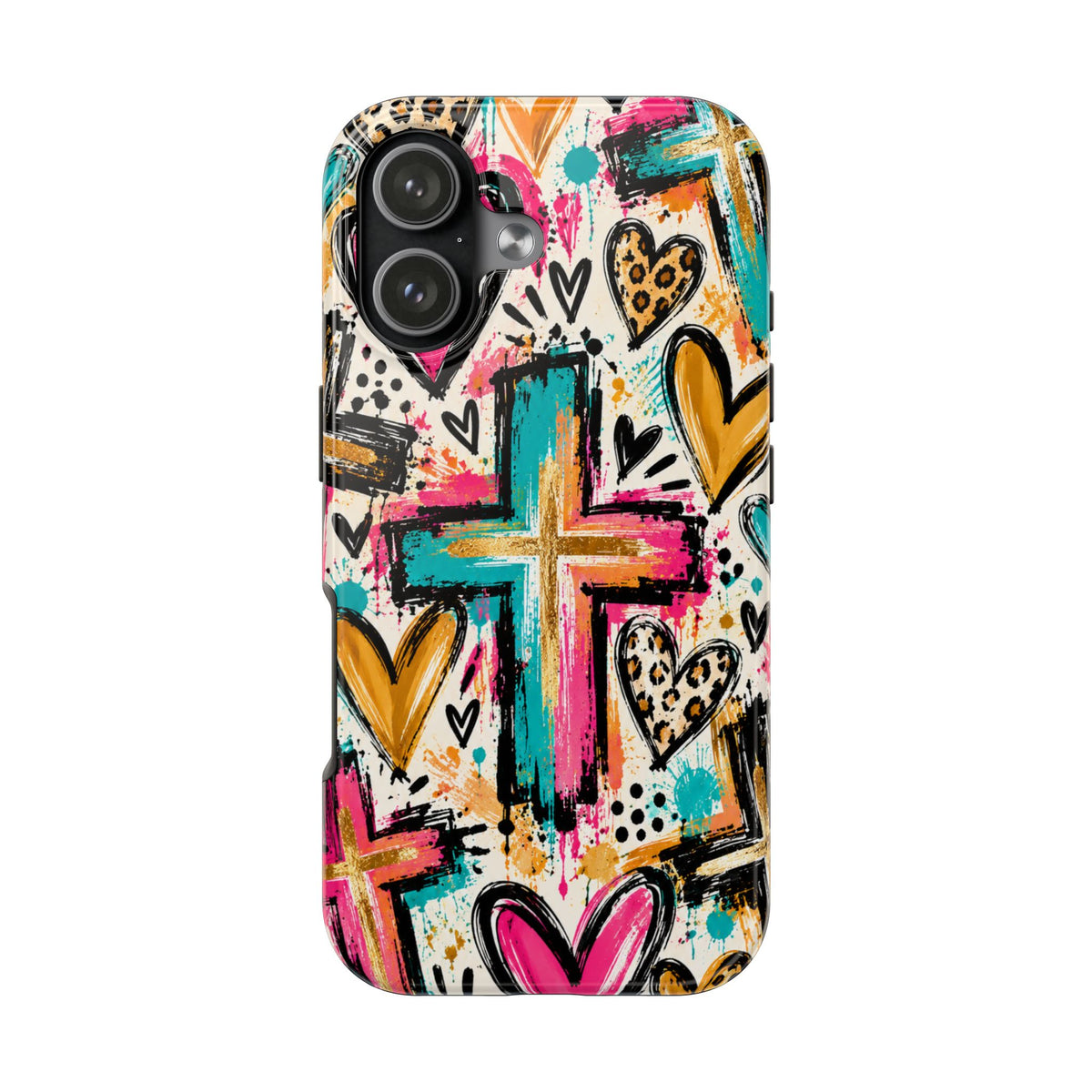 Jesus Cross & Hearts Christian Phone Case | Colorful Faith-Inspired Protective Case for iPhone & Samsung Galaxy