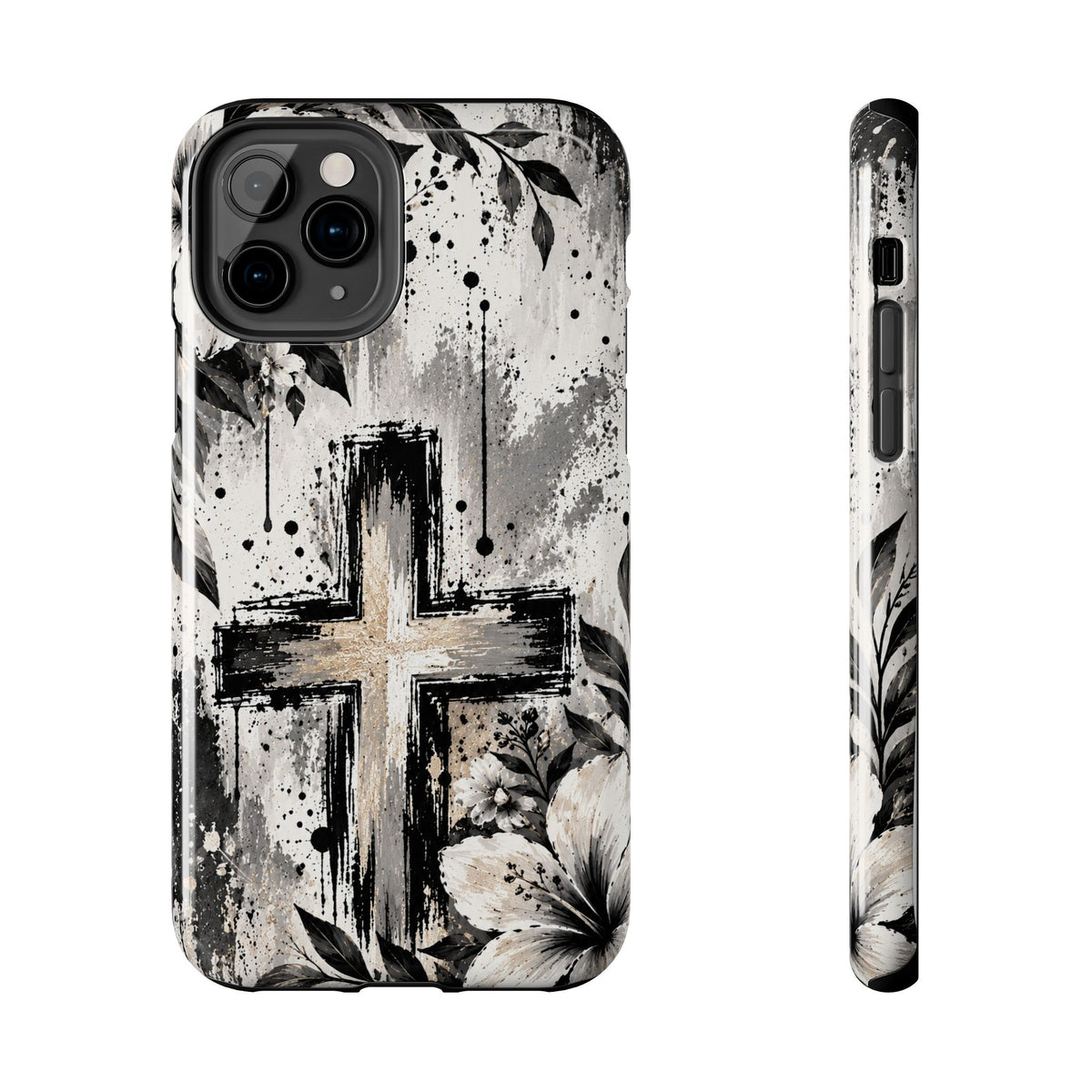Black & White Floral Cross Christian Phone Case | Faith-Inspired Protective iPhone Case
