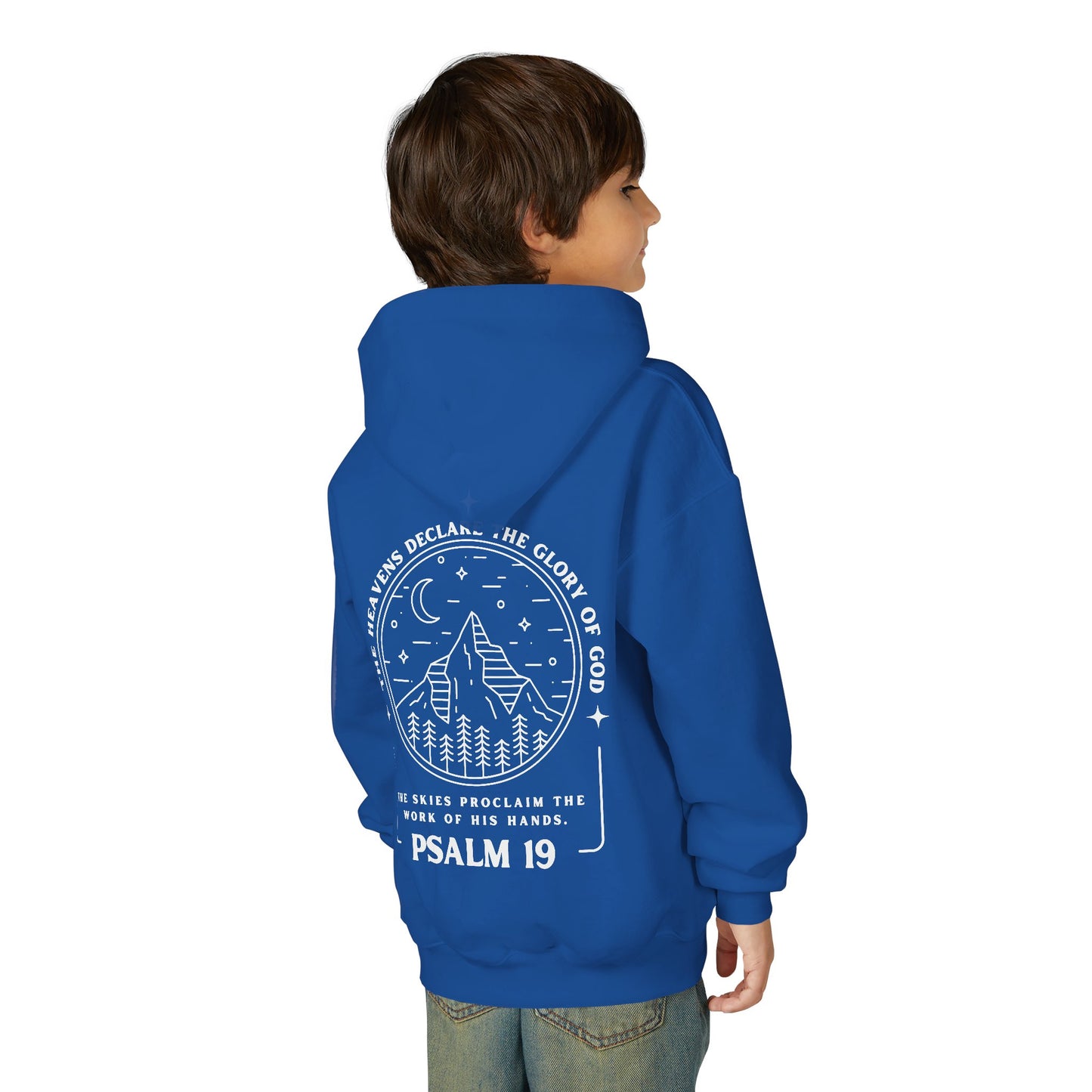 Youth Psalm 19 Hooded Sweatshirt, Cozy Kids Christian Apparel, 'The Heavens Declare The Glory Of God' Teen Bible Verse Hoodie